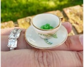Cuppa Green rose Ring so Kawaii tea cup tea party green spring porcelain