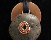 urban artifact necklace - olive green Lake Michigan slag glass, copper washer, copper wire