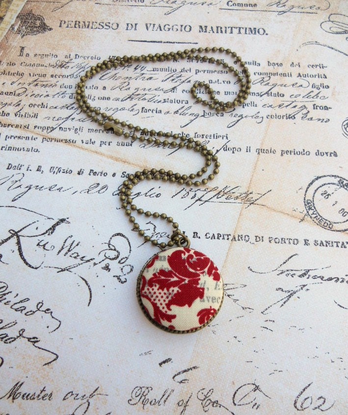Fabric Button Necklace: Red/White/Black