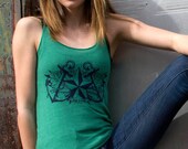 Womens Nautical Tank Organic Cotton Green LARGE