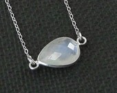 Rainbow Moonstone Necklace Sterling Silver Solitaire Gemstone Blue Flash Bezel Set - Handmade Spring Fashion Bride Bridal
