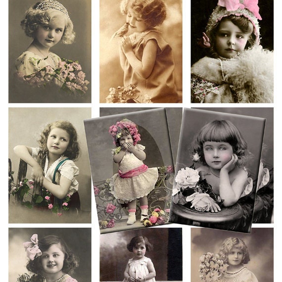 Collage Sheet Vintage Little Beauties ATC Size Digital Download