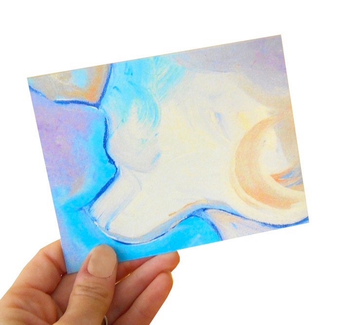 DUSK folded note card - greeting card - stationery - blue clouds sky - moon - contemporary fine art