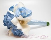 Orchid Bridal Bouquet - Blue Rose and Ivory Orchid Silk Wedding Bouquet