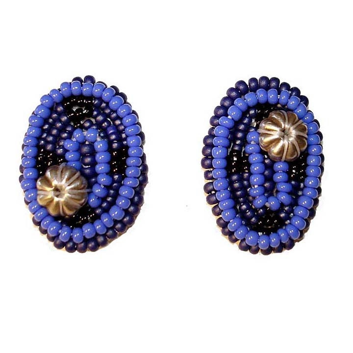 Beaded Blue HUBCAP EARRINGS sterling silver studs