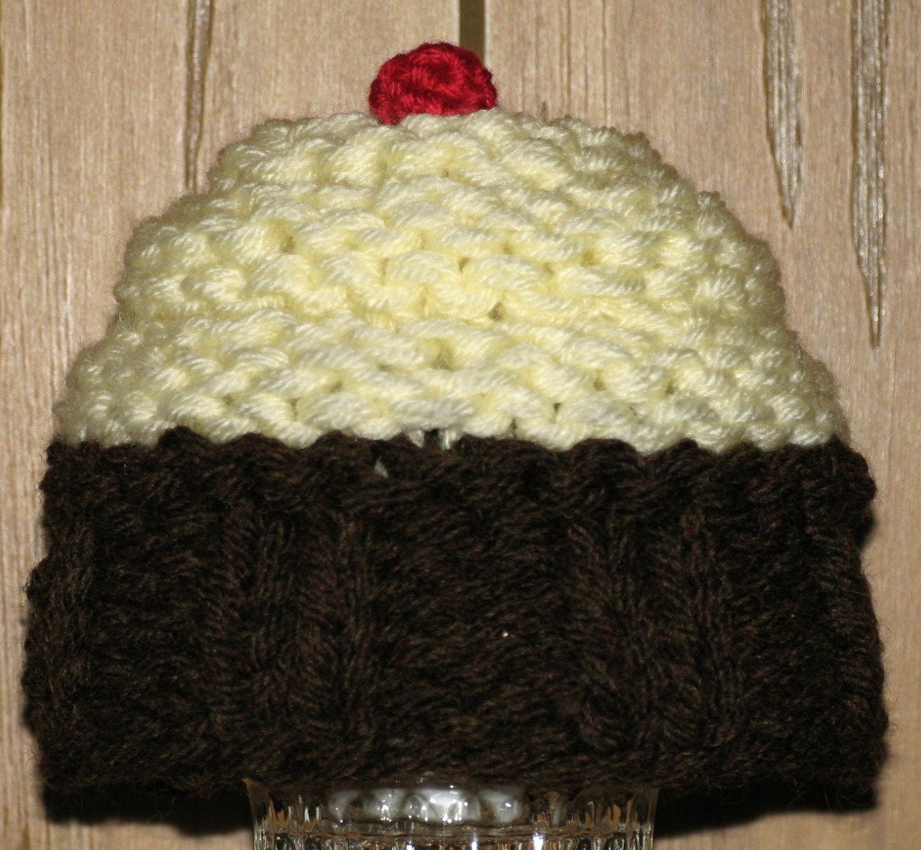 6-12 Month Baby / Hand Knit Vanilla Cupcake Hat