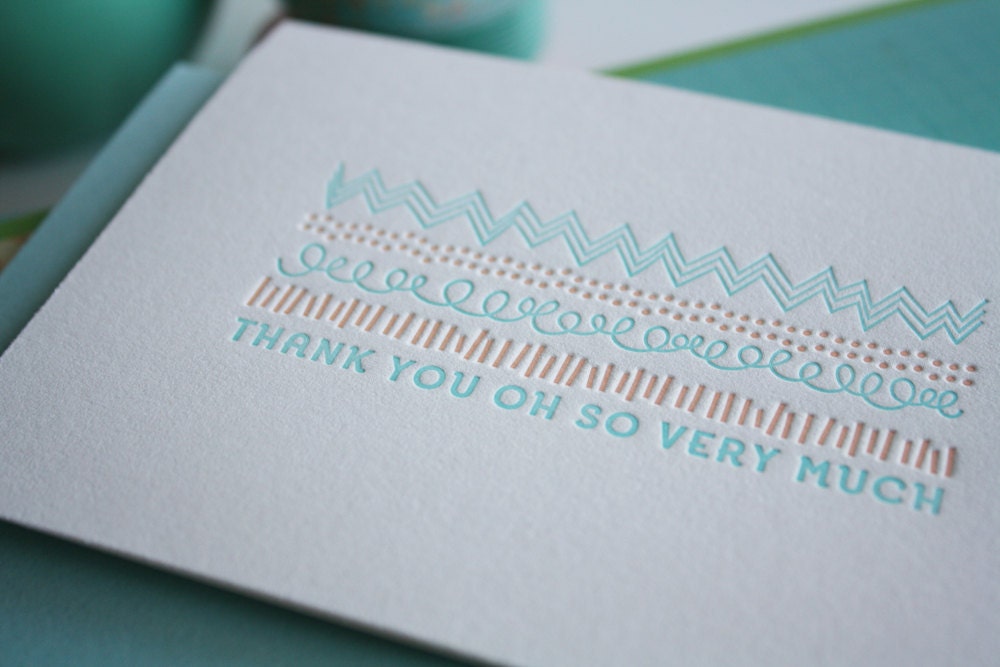 Letterpress Thank You Card - Doodles - Honizukle