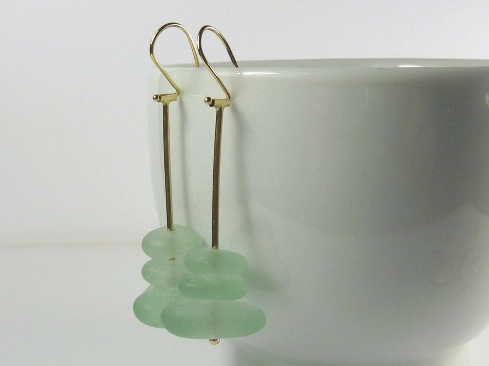 14 K Gold and aquamarine seaglass earrings - seaglassjewels