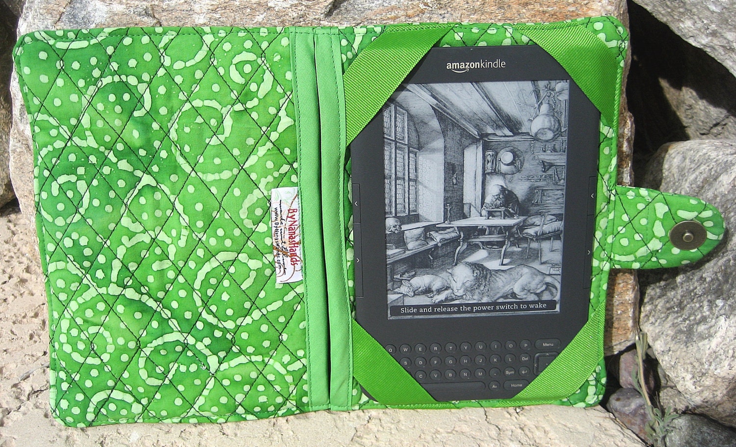 Kindle 3 eReader Cover Bright Green Batik