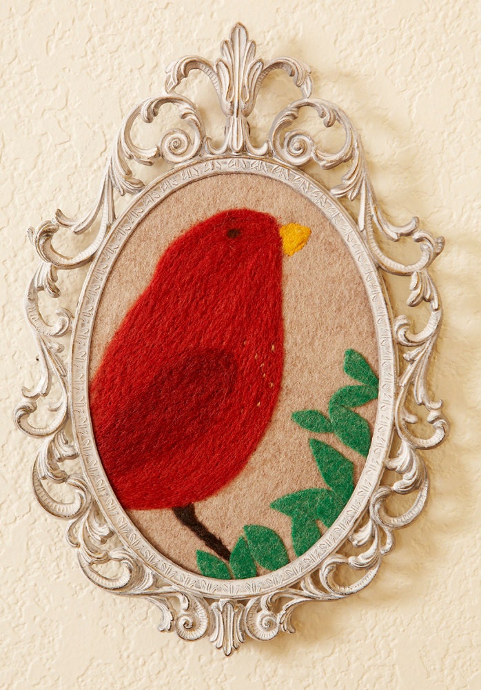 Bird Art -- Copper Bird Folk Art in Vintage Frame