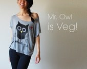 Veg Peace Clothing: Grey-Owl Top (Size M / L)