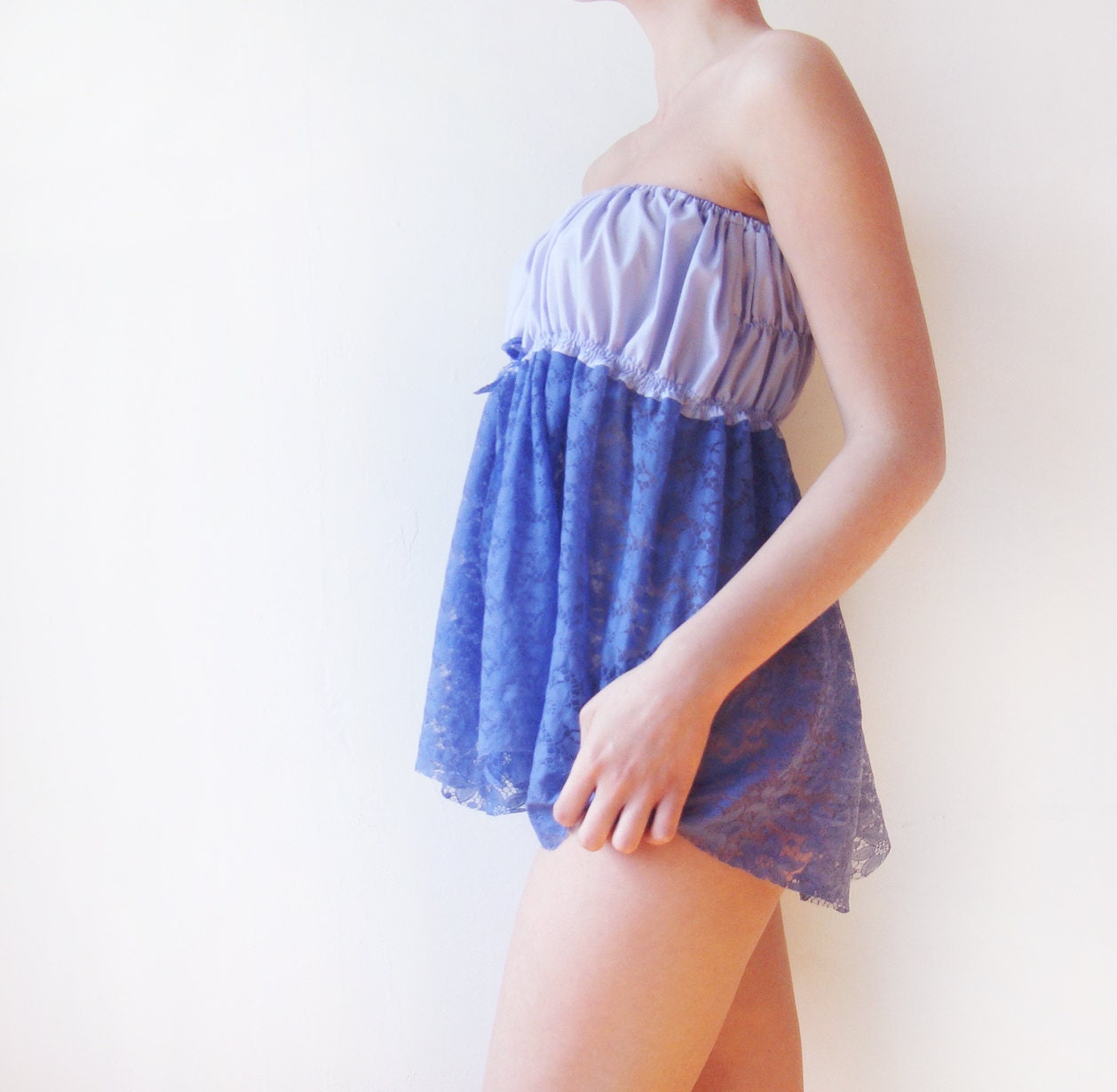 Purple Evenings - Cotton and Lace Lavender and Purple Strapless women camisole - fits all sizes - WhimsyTime