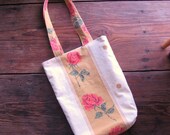 Vintage Rose Tablecloth Tote Bag, Reversible