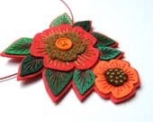 Felt pendant 'STATEMENT' necklace with freeform embroidery on co-ordinating wire necklace