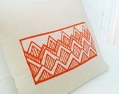 Tangerine Mountains Original Pen Hand Drawing Throw Pillow Cover.