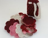 Washcloth Spa set  facial and soap holder 8 piece set crochet pink,burgundy tan 100 percent cotton yarn eco friendly Mothers day gift