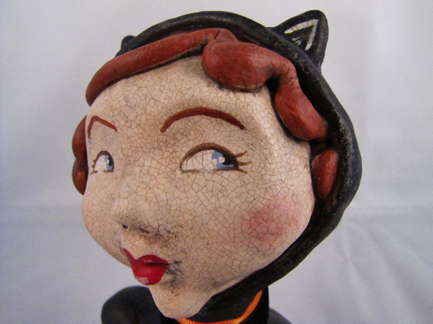 halloween black cat folk art doll anthropomorphic - boo