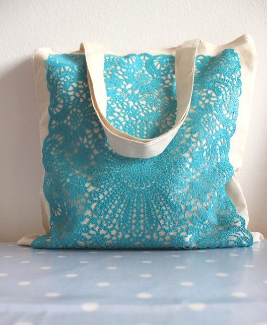 Crochet sky blu turquoise Tote bag - missnouvellevague