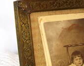 Antique Small Metal Art Nouveau Frame with Glass For 3 by 5 Photo
