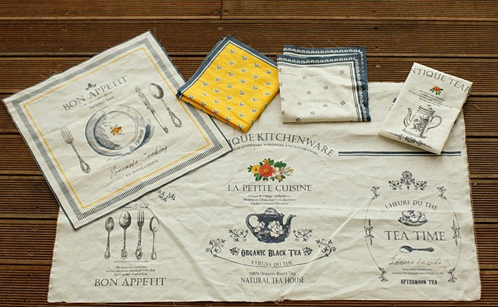Polish Style Illus, Tea Time n Floral on Oxford Linen blended, U2645