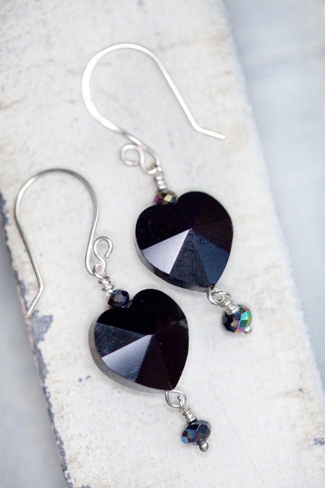 Black Heart Earrings Silver rock n roll party earrings dressy fancy