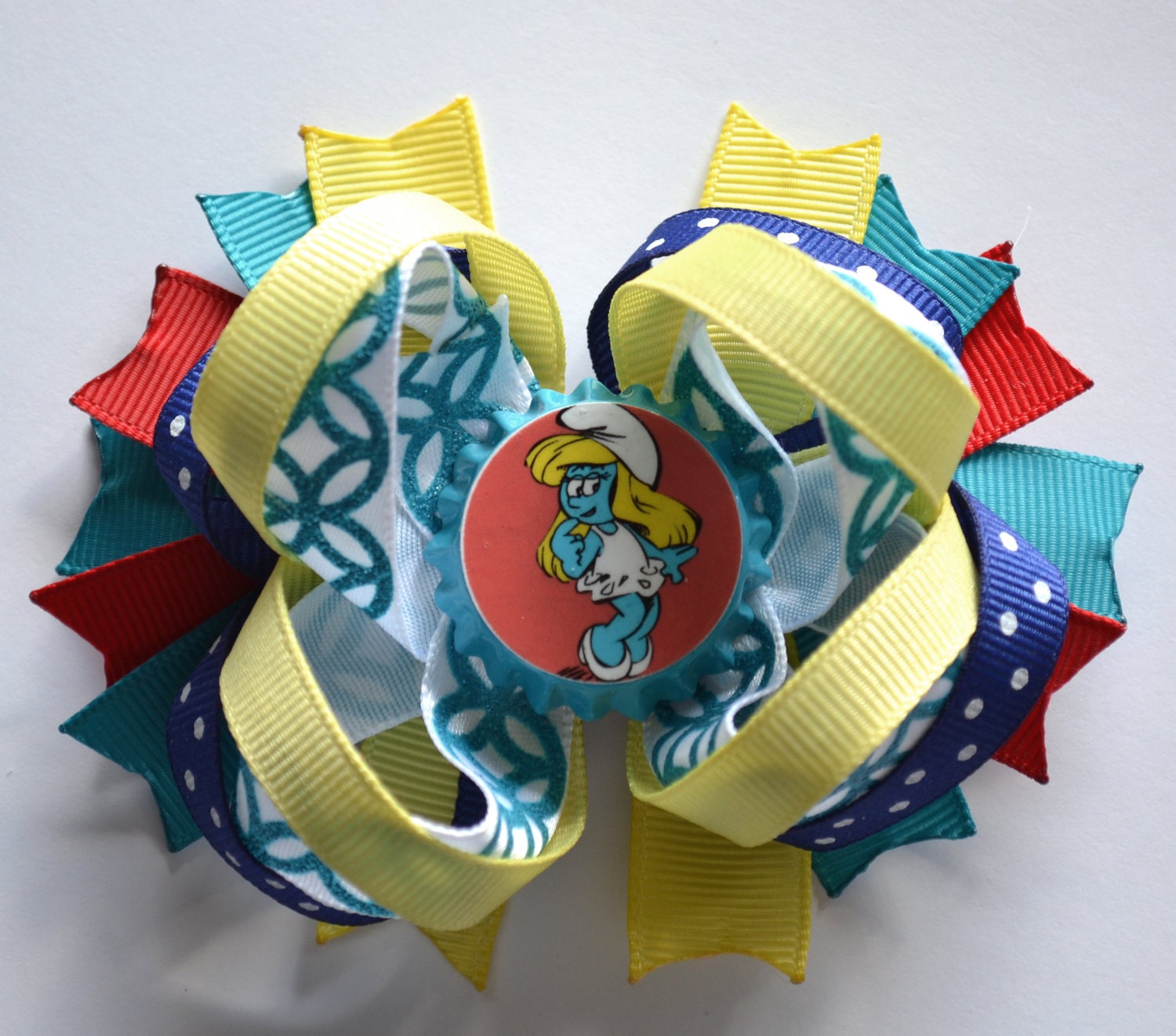 Fun Smurfette smurf bottlecap hair bow.