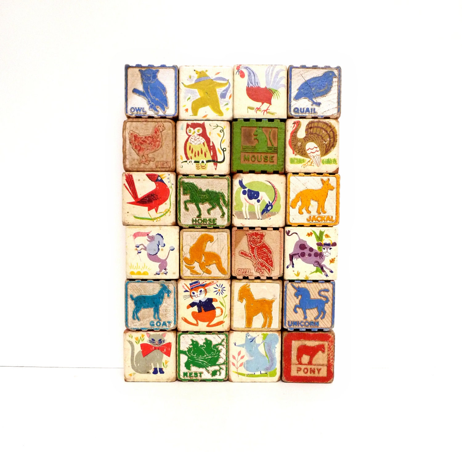 Vintage Wooden Toy Picture Blocks - Whimsical Toys - Schoolhouse Illustrations, You Pick Image & Style - Shabby, Victorian, Mod, Rustic