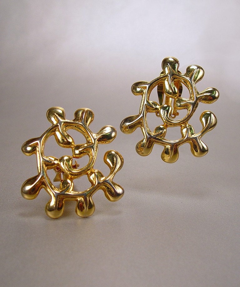 Karl Lagerfeld Signed Modernist Clip Earrings Vintage 1980s Jewelry