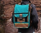 Small backpack in turquoise and brown. Ready to ship.