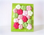 Fabric flower shabby chic framed art 3D design home decor - pink green - OOAK spring bouquet - ready to ship - mapano