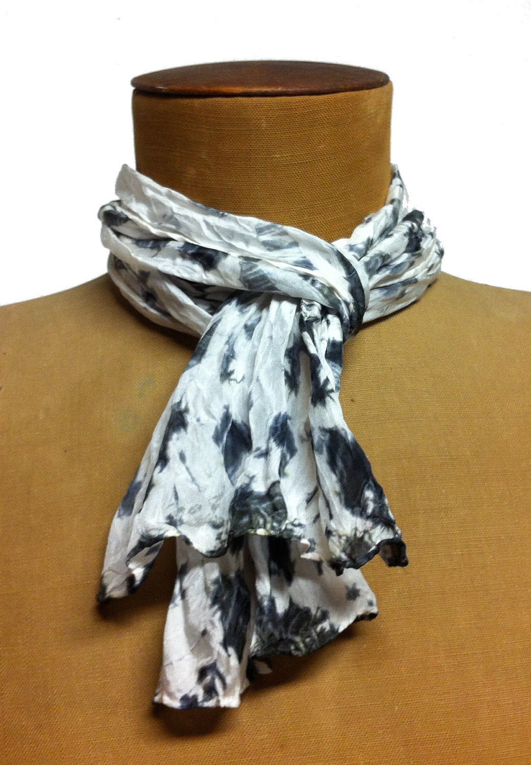 Shibori Silk Scarf tie dye black and white Small size