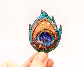 MADE TO ORDER: Peacock Feather Beaded Brooch - LucyJewellery