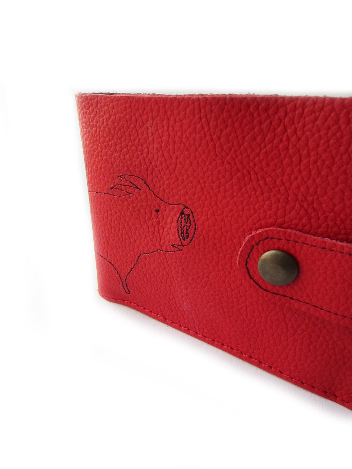leather billfold wallet red pig folding coin wallet