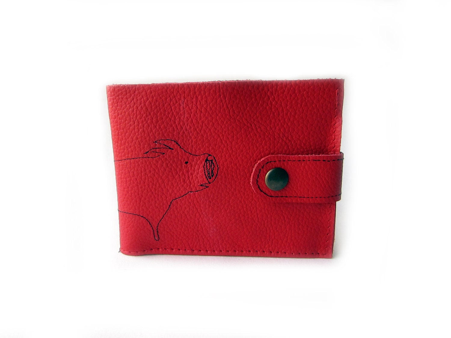 leather billfold wallet red pig folding coin wallet