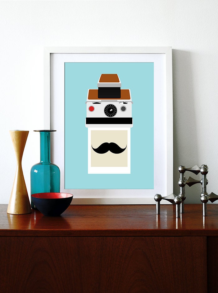 Polaroid mustache Print Polaroid Poster Camera Design Retro moustache Wall Art - Instant Moustache A3