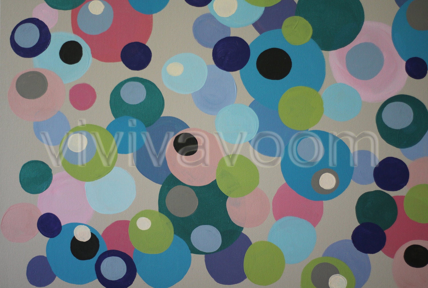 Abstract painting colourful circles acrylic polka dots bokeh bubbles confetti multi-layered floating - Fresh Lime Burst - 16" x 20"