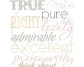 Whatever is True Philippians 4:8 Scripture Print -  pink, gray and cream 8x10 bible verse wall art decor (no.11 "shabby")