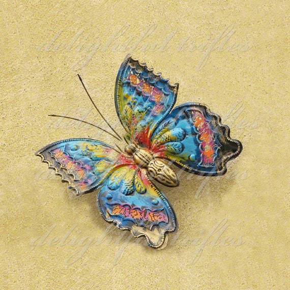 Ornate Iron Butterfly Print  8 x 8 Wall Art Pink Turquoise Gold