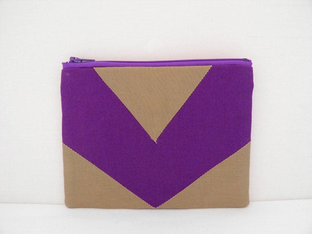 Small zipper pouch 4,7"X6" geometry color block purple camel