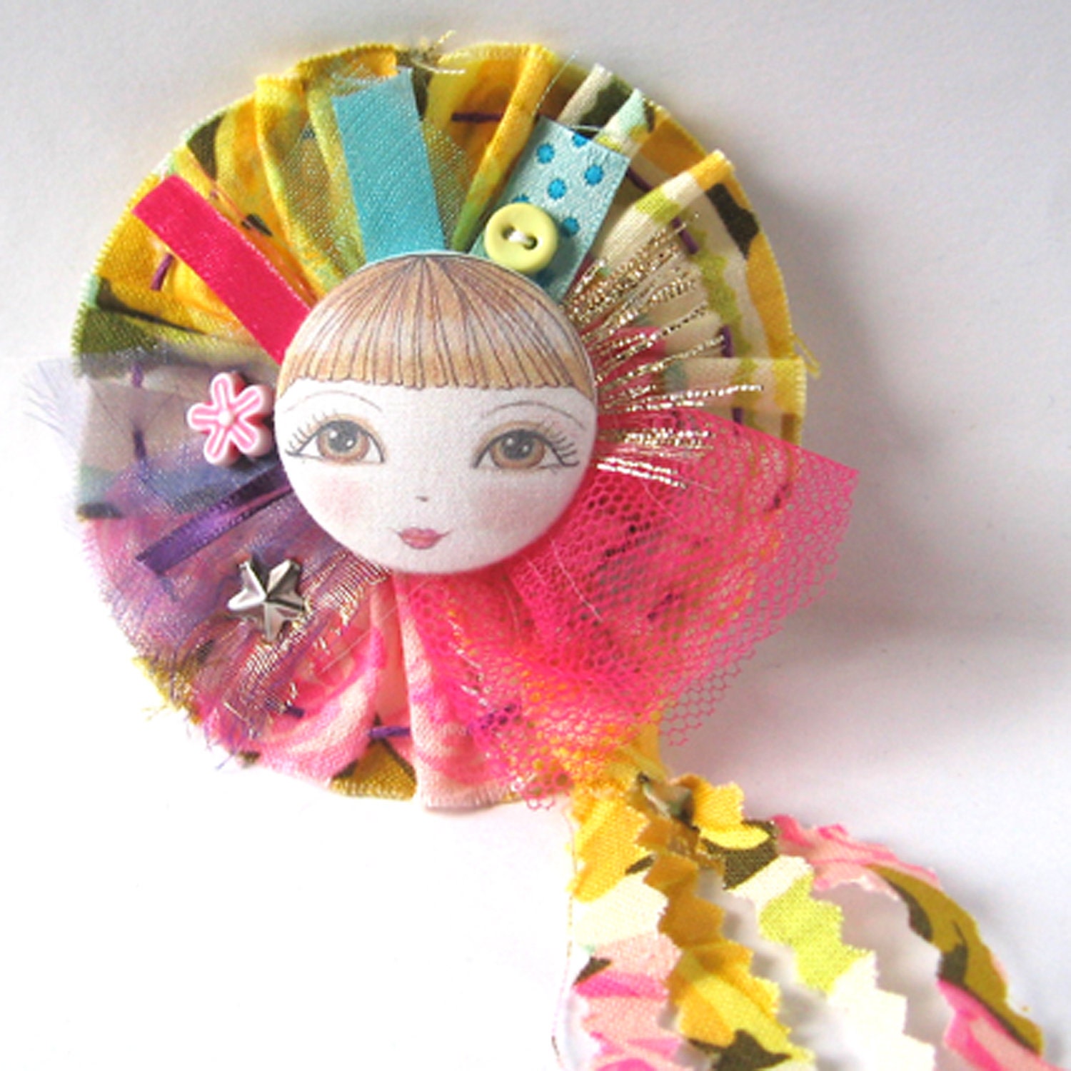 Doll Face Fabric Brooch/Pin - Olga