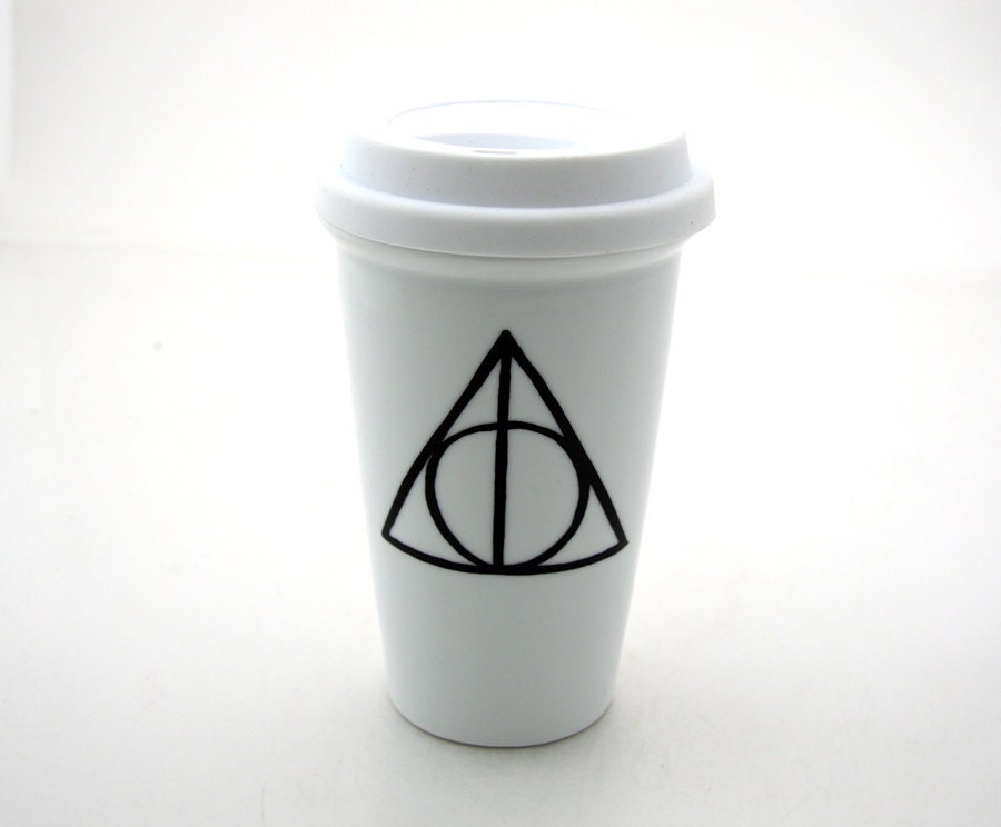 Harry Potter Deathly Hallows Inspired Travel Mug Double Walled Porcelain