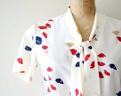 vintage secretary blouse - 1970s middy shirt /  bow tie neck
