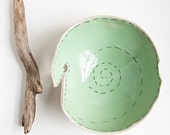 knitting yarn bowl, modern, minimalist white and mint grin pottery bowl, handmade ceramic dish by karoArt - karoArt