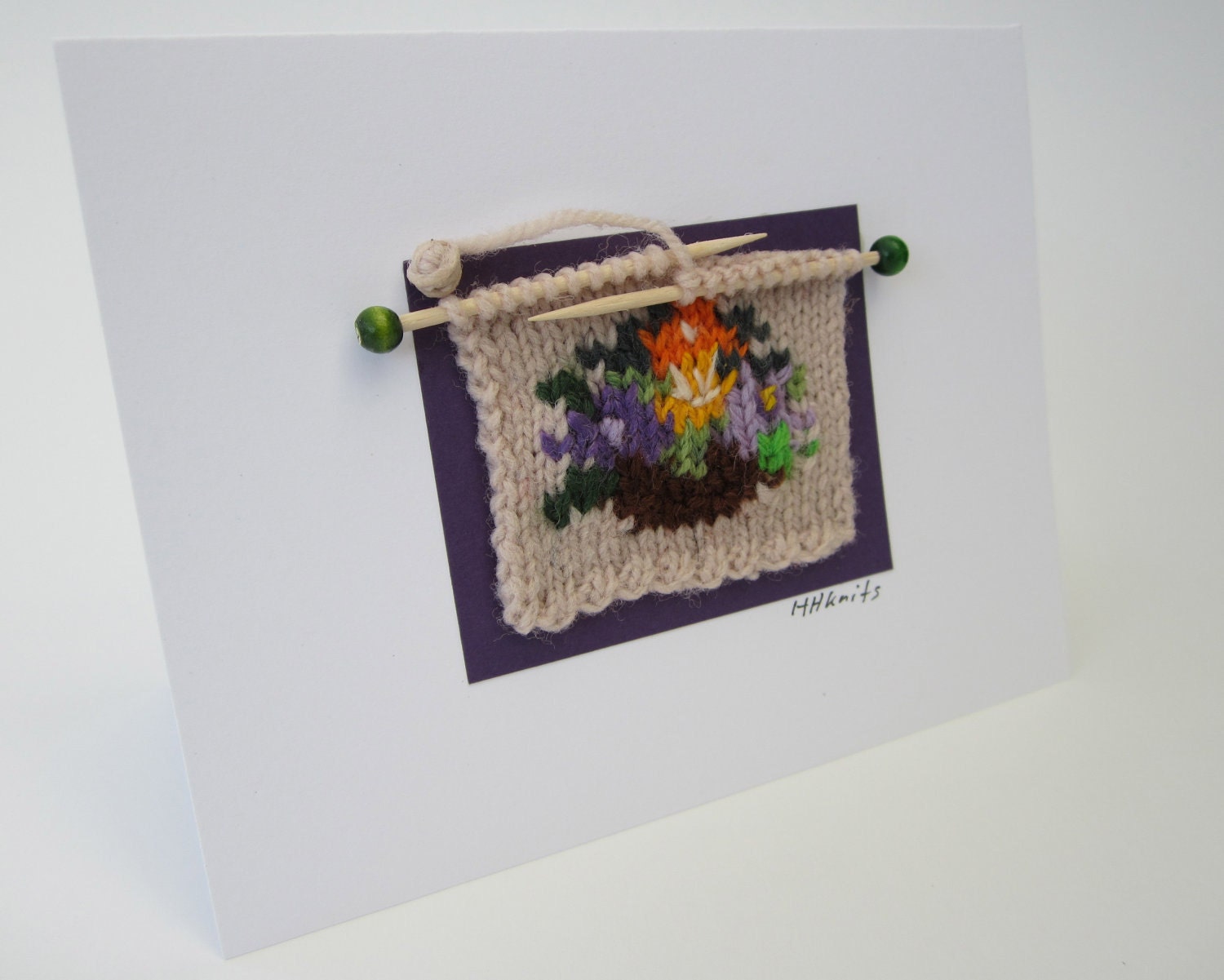 A Knit Basket of Flowers // Blank Greeting Card