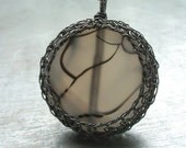 Agate Necklace Oxidized Fine Silver Wire Crochet Pendant OOAK