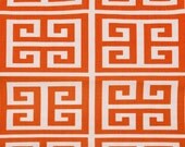 Home Dec Fabric Yardage - Towers Greek Key  - Premier Prints Designer -Sherbert Orange and White - 1 Yard