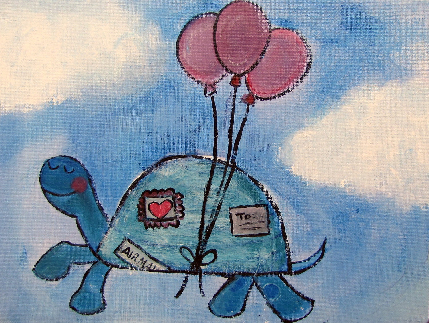 Nursery Art, Turtle Painting, Whimsical Childrens Decor