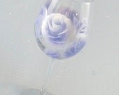 Hand Painted Wine Glasses - Distinctive, Elegant Large Roses in French Blue and Metallic Silver - Set of EIGHT Summer Wedding Party