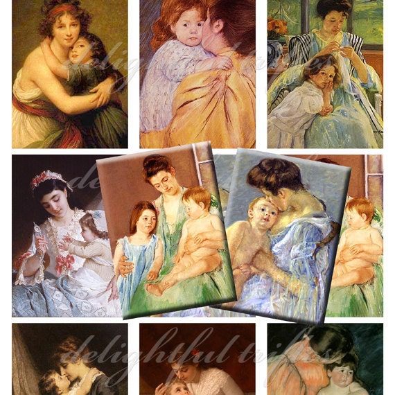 Motherhood Vintage Reproduction Collage Sheet ATC Size Digital Download