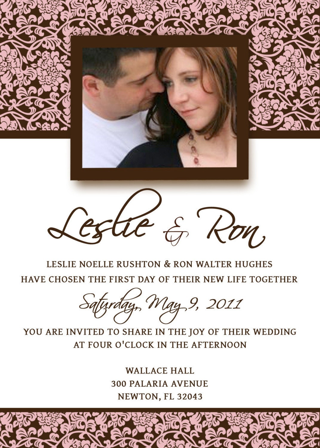 Wedding Invitation Template PSD Photoshop - FABULOUS - Damask Pink Brown Chocolate